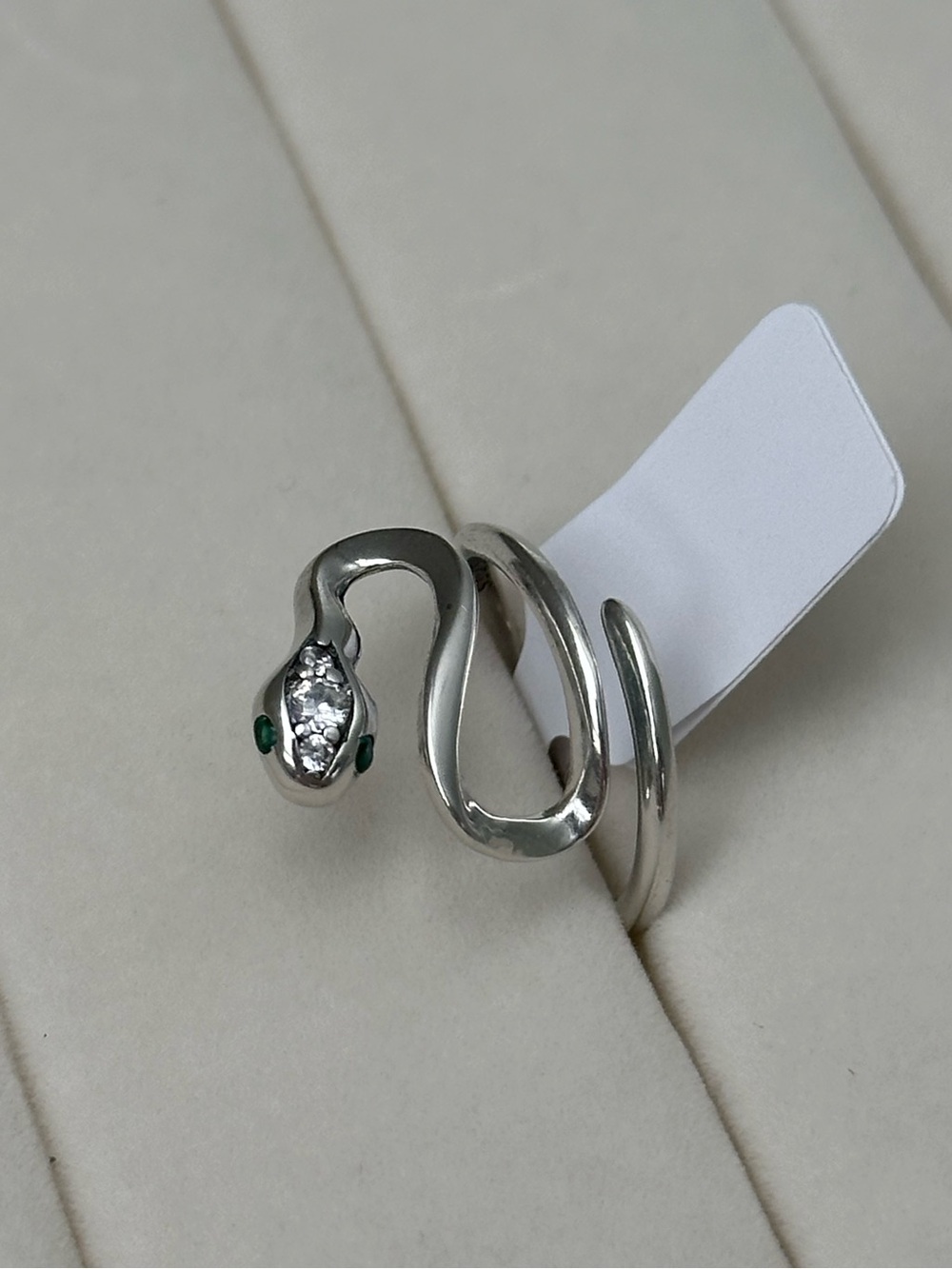 Silver Snake Wrap Ring with Emerald Accent